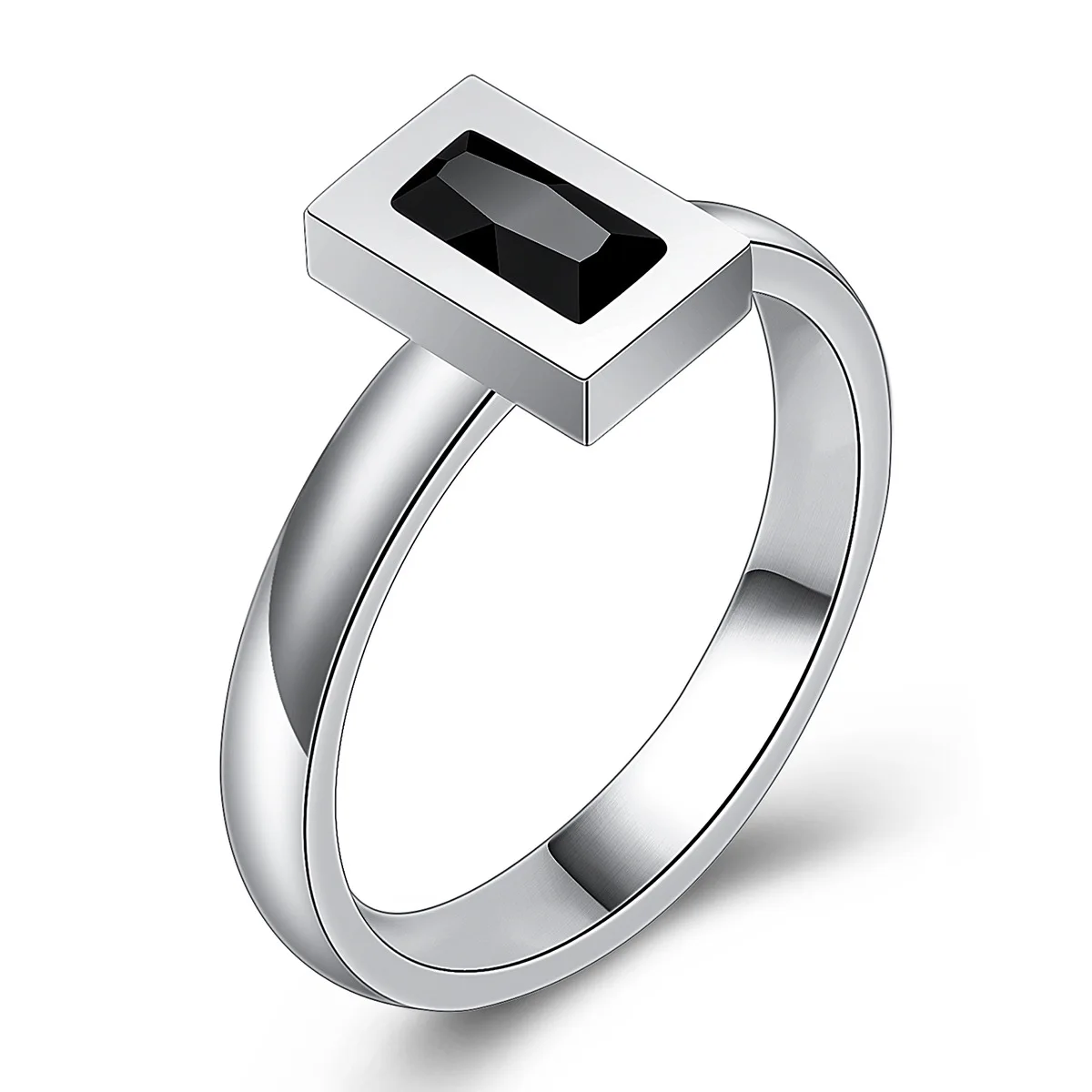 

New Style Titanium Steel Inlaid Square Crystal Ring Fashion Simple Men's Stainless Steel Ring Jewelry Factory Wholesale