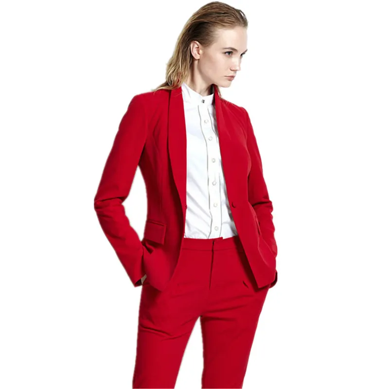 

Red womens tuxedo 2 piece set women business suit female office uniform ladies trouser pant suits double breasted CUSTOM