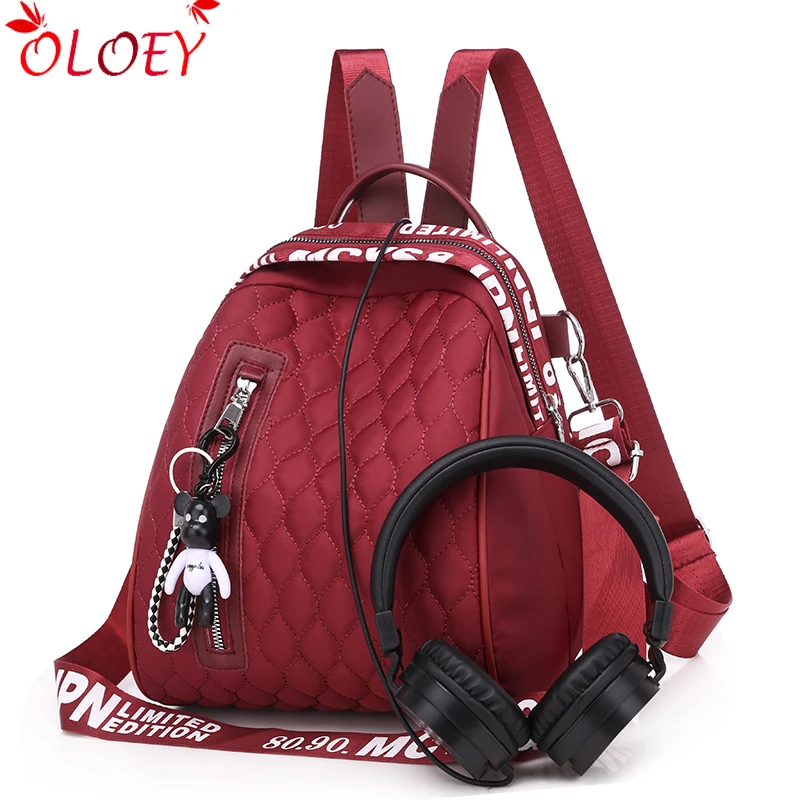 

Luxury brand bags for women 2020 new fashion Oxford cloth zipper ladies backpack high quality school bag gift bear pendant hot