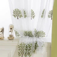 green nature tree embroidered white yarn solid window screen pure fashion curtain for bar kitchen cabinet door childrens room