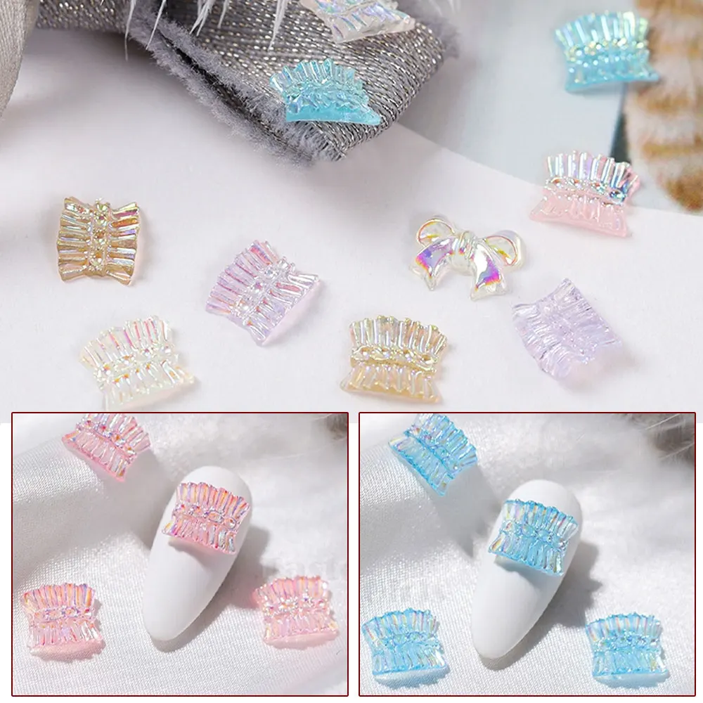 

1 Pack 3D Cute Aurora Bow Ties/Skirt/White Flowers Acrylic Nail Art Decorations For Nails Glitter DIY Manicure Accessories