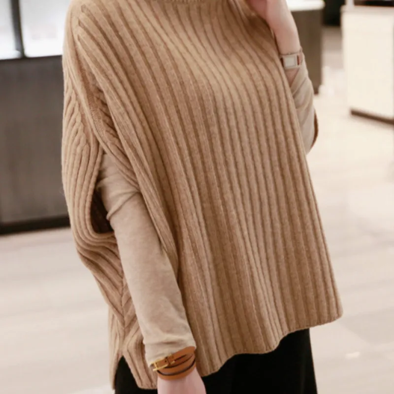 Женский кашемировый свитер без рукавов с высоким воротником рукавами летучая