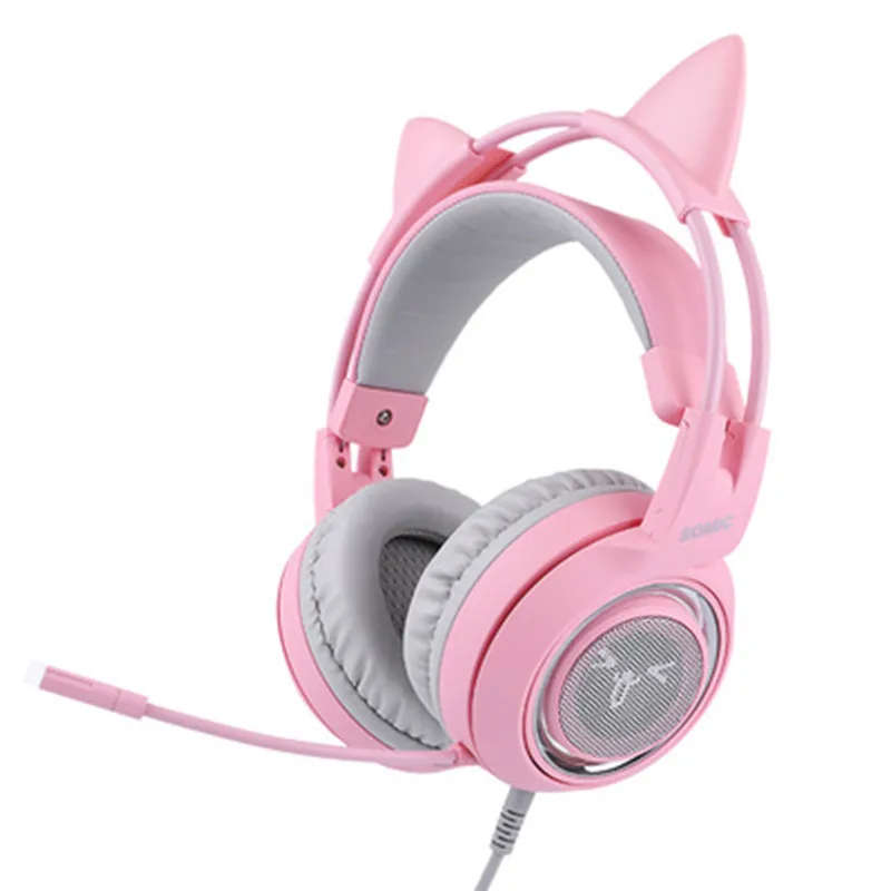 Fiyat LIENG SOMIC Kablolu Kulaklık Oyun Pembe Kedi Kulak Kulaklık Sevimli 7.1 USB PC Için Mikrofon Ile 3.5mm Oyun PS4 Kulak üzerinde Oyun G951s Pembe