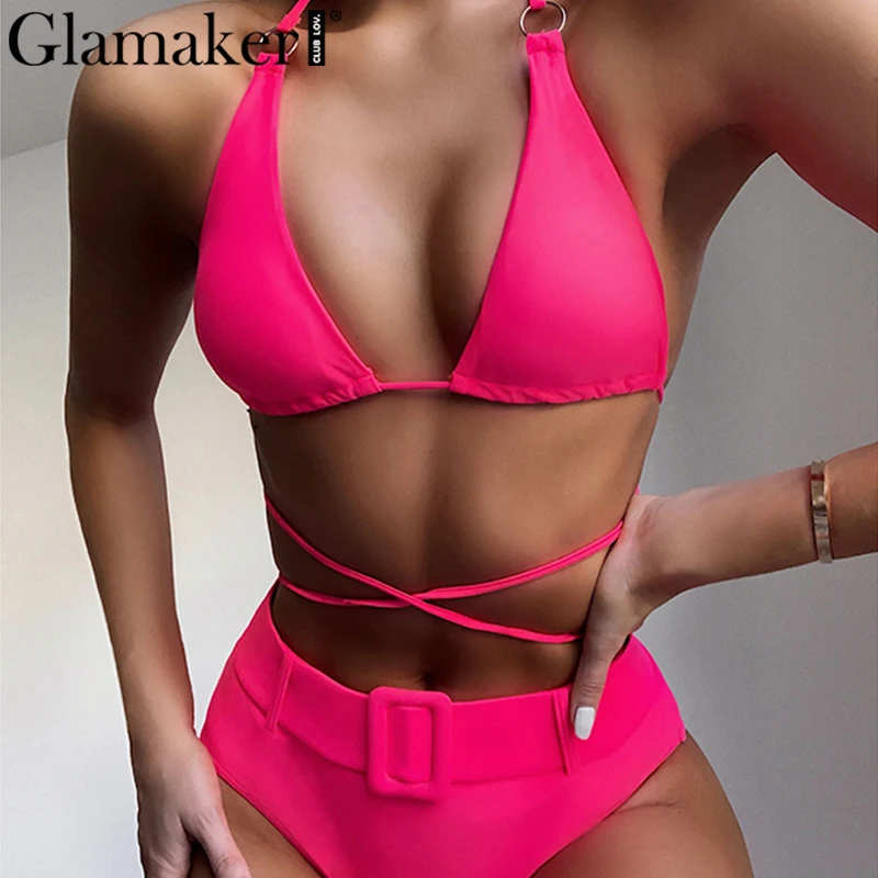 Комплект бикини Glamaker неоново розовый из двух предметов купальный костюм с