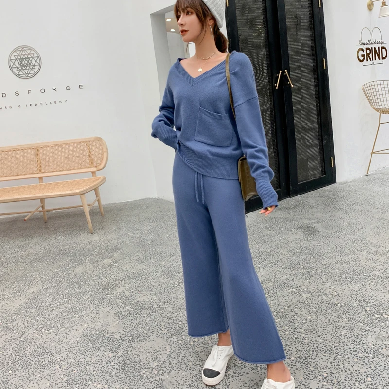 Женский кашемировый свитер с v образным вырезом Свободные повседневные