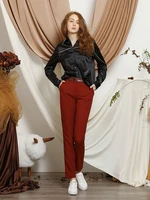 womens elegant burgundy tech leather collar suitpants