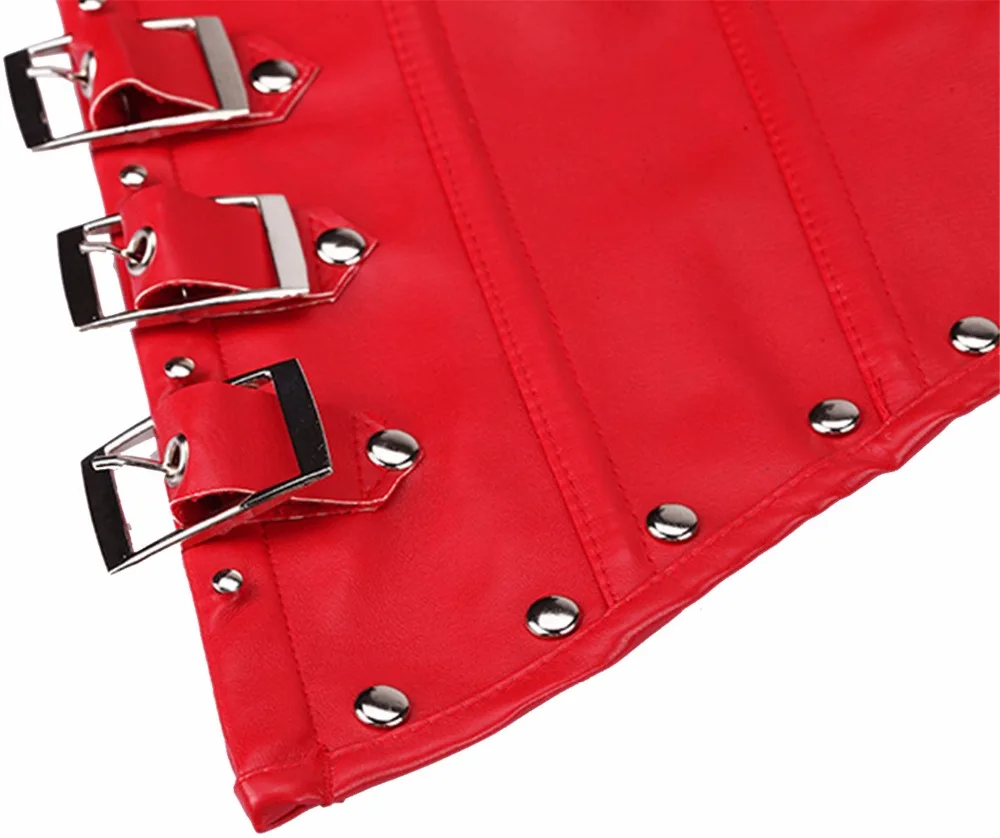 

caudatus steampunk underbust corsets and bustiers with straps ladies corset top faux leather gothic punk corselet red black