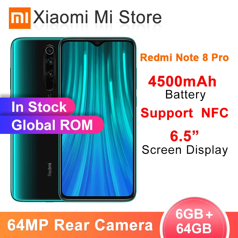Смартфон Xiaomi Redmi Note 8 Pro 6 ГБ 64 мп 4 камеры MTK Helio G90T 4500 мАч 18 Вт QC 3 0 NFC|Смартфоны| |
