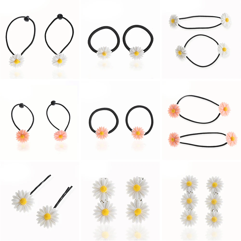 2 шт. мини заколка для волос с цветком маргаритки эластичное кольцо ленты повязки