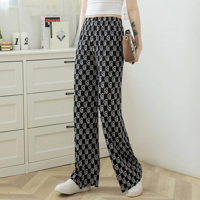 

Ms summer wide-legged pants loose letter during the spring and autumn pants show thin tall waist drape mop casual pants straight
