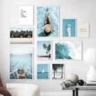 Морской пляж кокосовое дерево парусник волны настенная Картина на холсте скандинавские плакаты и принты настенные картины для декора гостиной