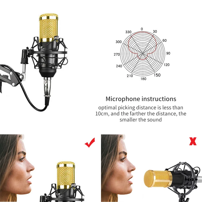 

BM800 Microphone Condenser Sound Recording Microphone With Shock Mount For Radio Braodcasting Singing Recording KTV Karaoke Mic