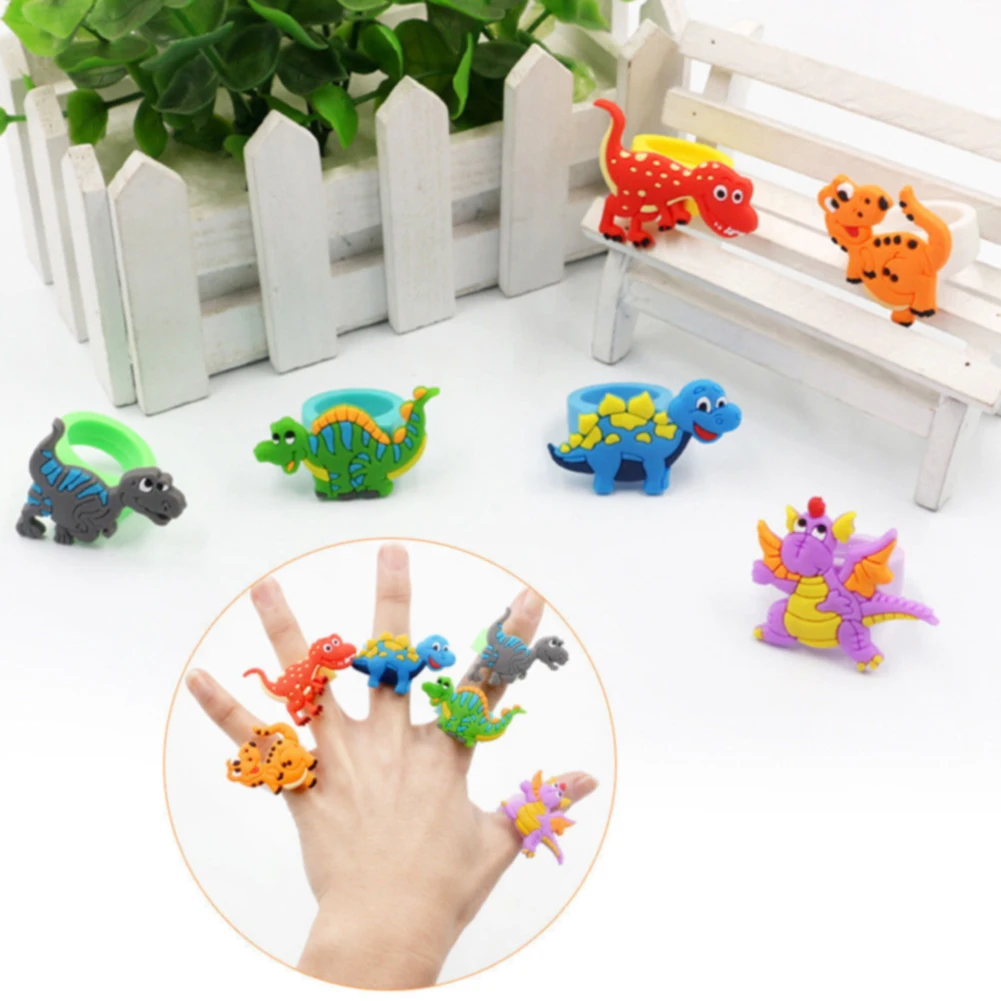 

10pcs Cute Non Toxic Kid Ring Favors Birthday Party Gift Toy Smooth Festival Children Boy Girl Washable Mini Cartoon Dinosaur