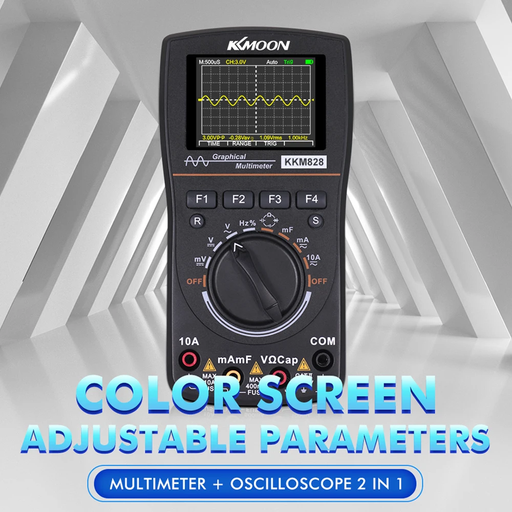 KKmoon kkm828 High Definition Intelligent Graphical Digital Oscilloscope Multimeter 2 in 1 2.4 Inche Color Screen 1MHz Bandwidth |