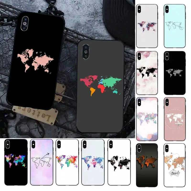

FHNBLJ World Map Phone Case for iPhone 11 12 13 mini pro XS MAX 8 7 6 6S Plus X 5S SE 2020 XR case