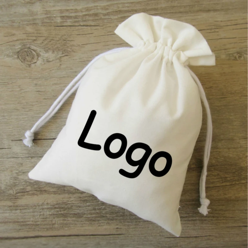 100PCS Polyester Cotton Pouch Jewelry Bags Packgaing Party Wedding Gift Reusable Sachet Drawstring Pocket Sack Custom Logo Print | Украшения