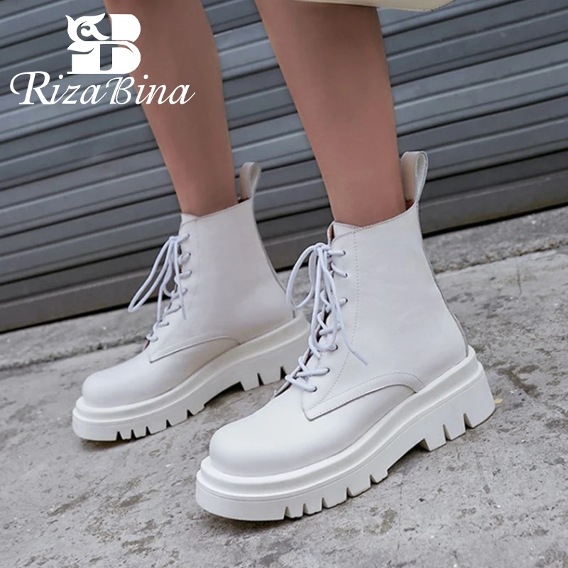 

RIZABINA Size 34-43 2021 INS Woman Real Leather Ankle Boots Fashion Shoes Woman Short Winter Warm Boots Platform Heel Footwear