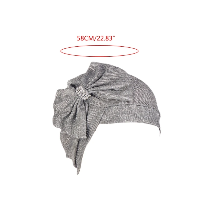 

Women Muslim Hijab Turban Hat Cross Front Forehead Rhinestone Big Bow Bonnet Head Scarf Islamic Ruched Headwrap