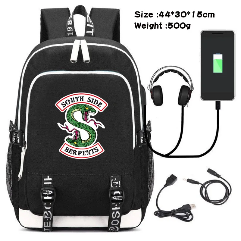 

Riverdale South Side Serpents Backpack USB Charging Backpack Men Fashion Travel Laptop Shoulder Bags Student School Bag Bookbags