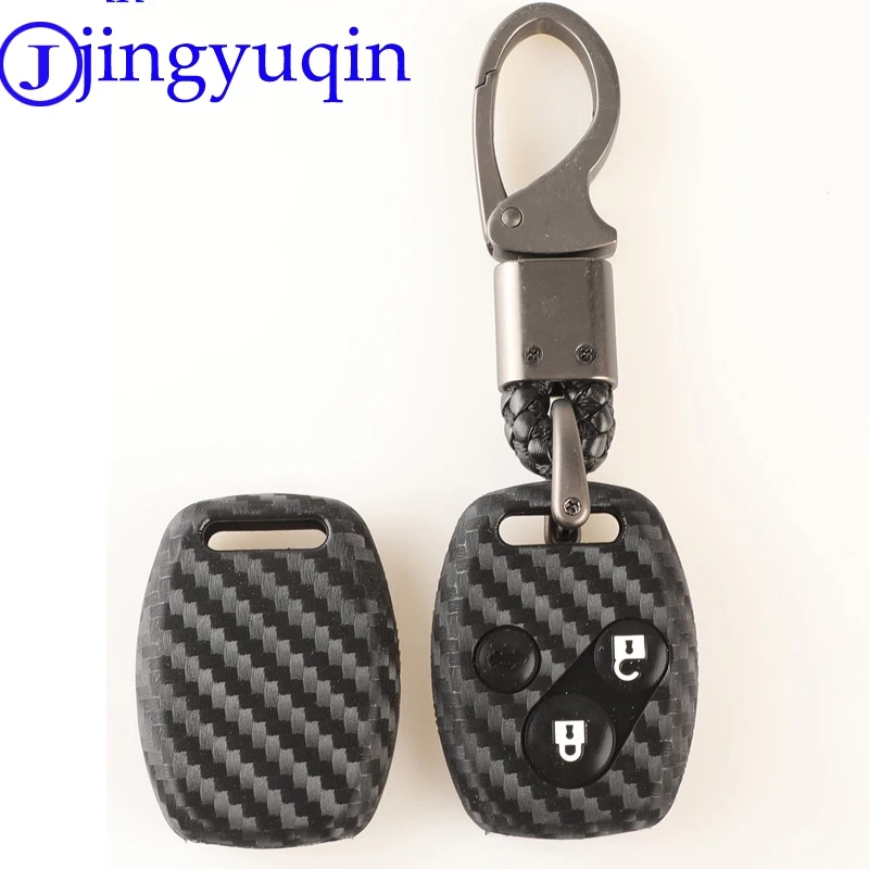 

jingyuqin Carbon Silicone Car Key Case Cover For Honda Civic Accord Pilot Fit Crv S2000 Stream Crosstour Insight Cr-z 2/3 Button