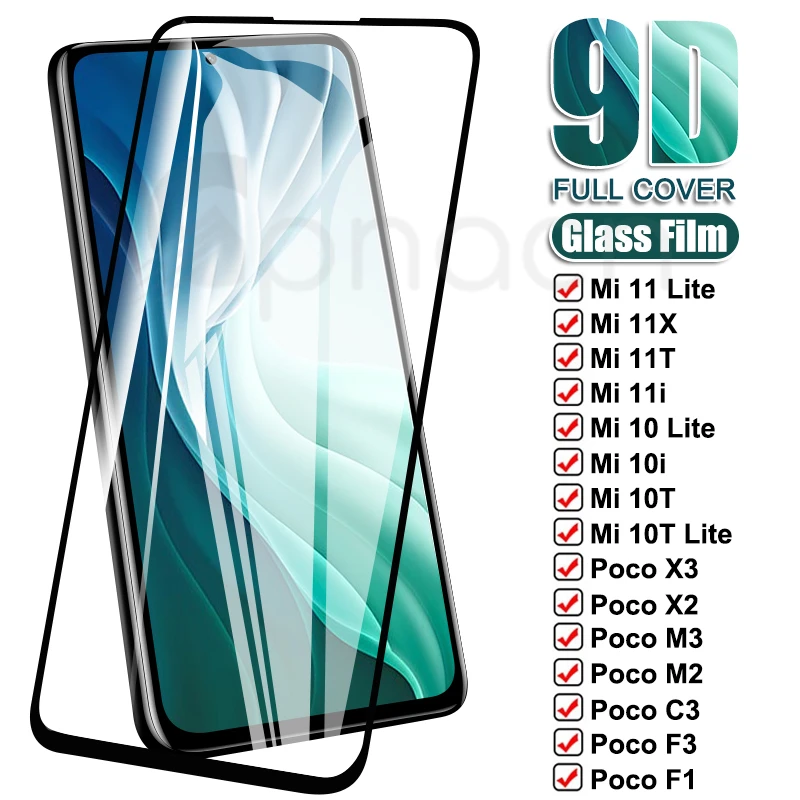 

9D Tempered Glass For Xiaomi Poco X3 NFC F3 GT M3 M2 F2 Pro F1 C3 X2 Protective Glass Mi 11 10 10T Lite 11X 11T Pro 10i 11i Film