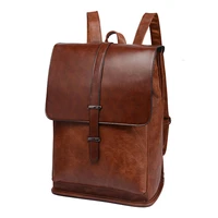 hot vintage laptop backpack men business bag pack fashion male leather backpacks travel high quality man school bags for college