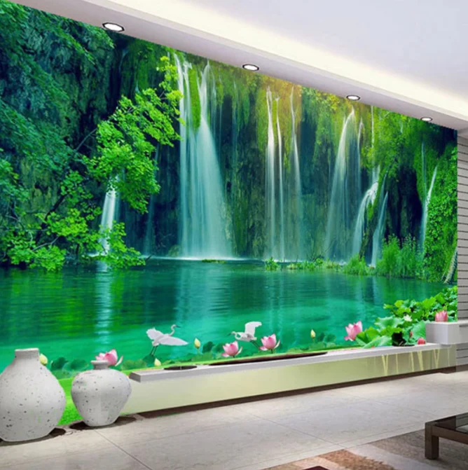 

3D обои современный водопад природный пейзаж фото настенные фрески для гостиной ТВ дивана Кабинета обои