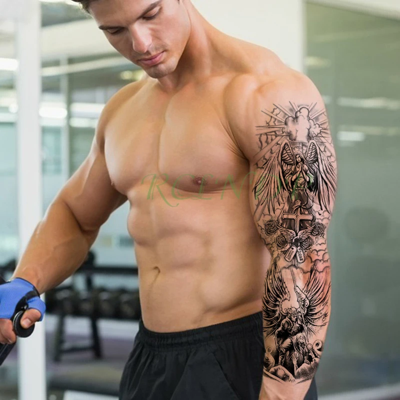 Водостойкая Временная тату наклейка крест крылья ангела цветы копье полная