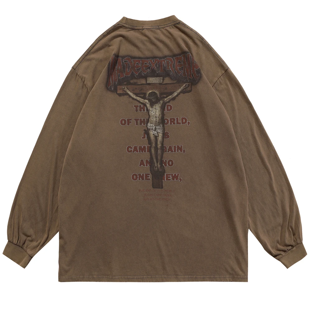 

Hip Hop Oversize 2021 Washed T-Shirt Autumn Streetwear Harajuku Letter Graphic Printed Tshirt Cotton Loose LongSleeve Tops Tees