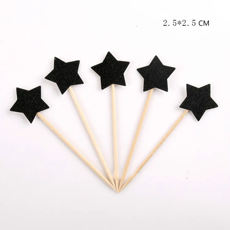

15pcs Hot Sale Birthday Cake Baking Decoration Black Star Five-pointed Star Toothpick Cake Cup Cake Card Bakeware Cake Tools