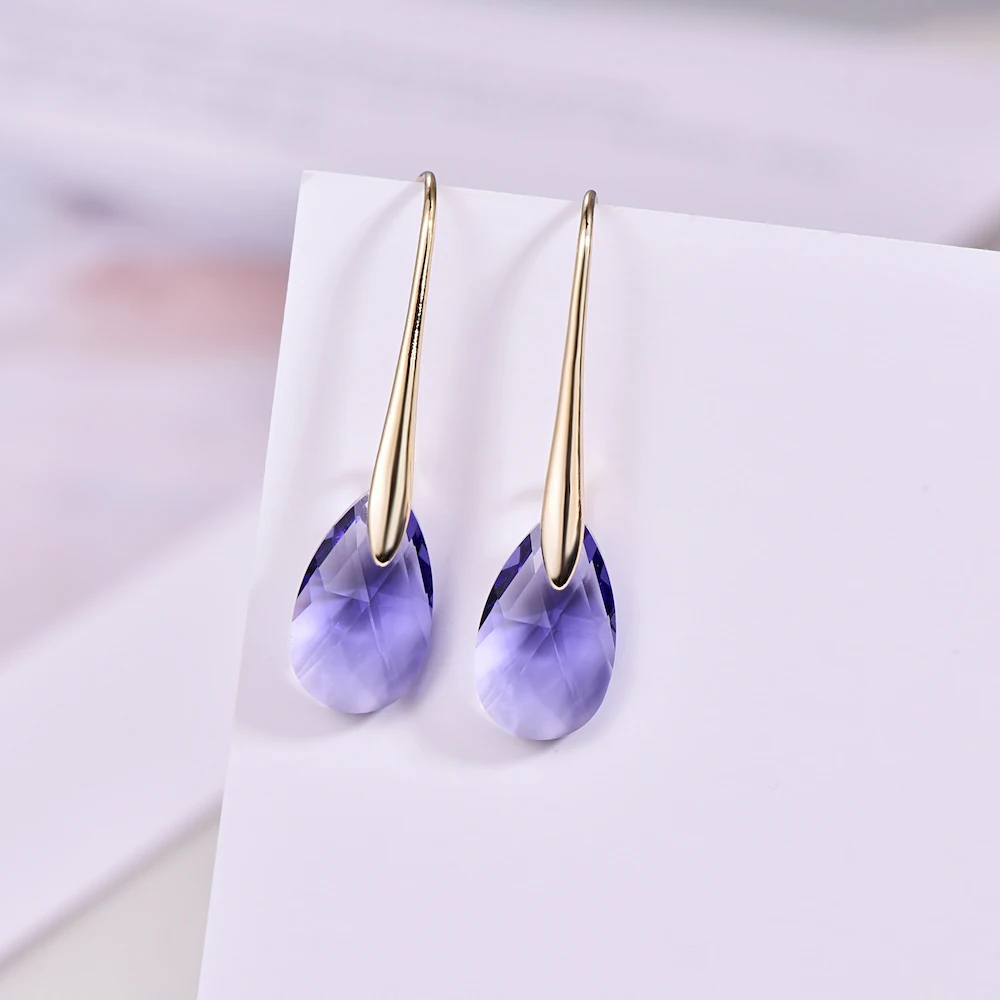 Серьги-капли с кристаллами Swarovski для женщин, новая мода, Золотой пирсинг, висячие серьги, свадебные украшения, подарок для девушек