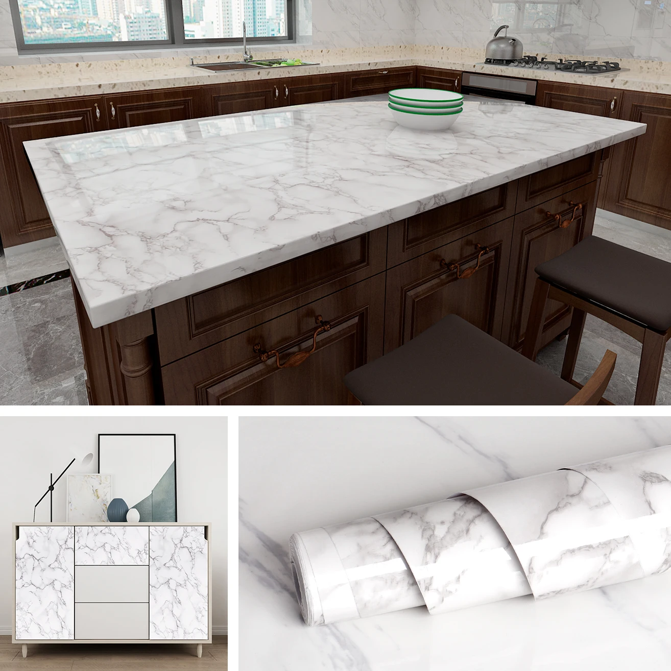 

3M Waterproof Marble Wallpaper Vinyl Self Adhesive Film Living Room Wall Decor Kitchen Cabinets Desktop Drawer Marble Stickers