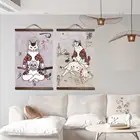 Холст в японском стиле с Самураем, кошкой, украшение для дома, Настенная картина для гостиной, аниме постер, картина из лицевой древесины, Декор