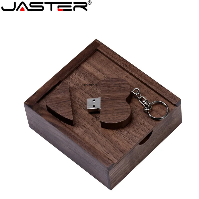 JASTER бесплатный логотип на заказ Деревянный Сердце USB+ коробка USB флэш-накопитель Флешка 16 ГБ 32 ГБ 64 Гб карта памяти фотография свадебный подарок