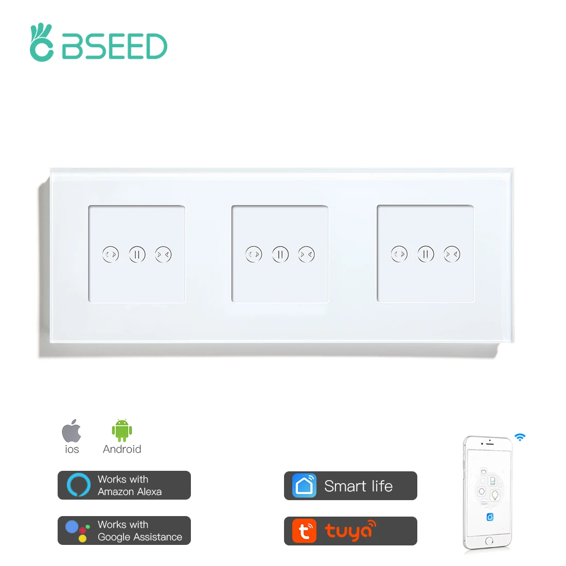 BSEED тройной Wifi смарт шторы переключатель Wi Fi переключатели белого и черного цвета
