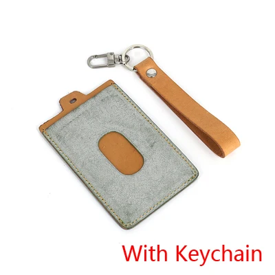 Green-Keychain Держатель удостоверения личности первый слой коровья кожа удостоверения личности Держатели карт топ-конец Имя тег Вертикальный стиль идентификатор автомобиля карты шеи шнурок для ключей - Цвет: Green-Keychain