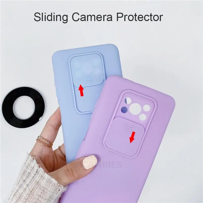 slide camera protector phone case on for xiaomi mi poco x3 pro x 3 nfc f3 5g poko x3pro x3nfc liquid silicone soft back cover free global shipping