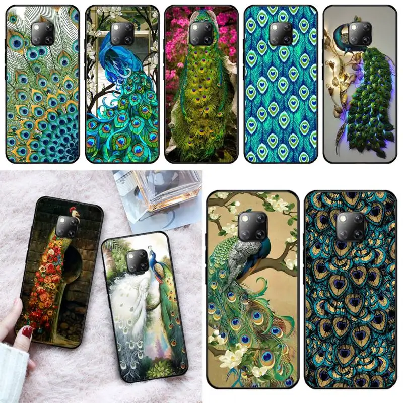 Роскошный мягкий силиконовый черный чехол с перьями павлина для телефона Huawei Mate 9