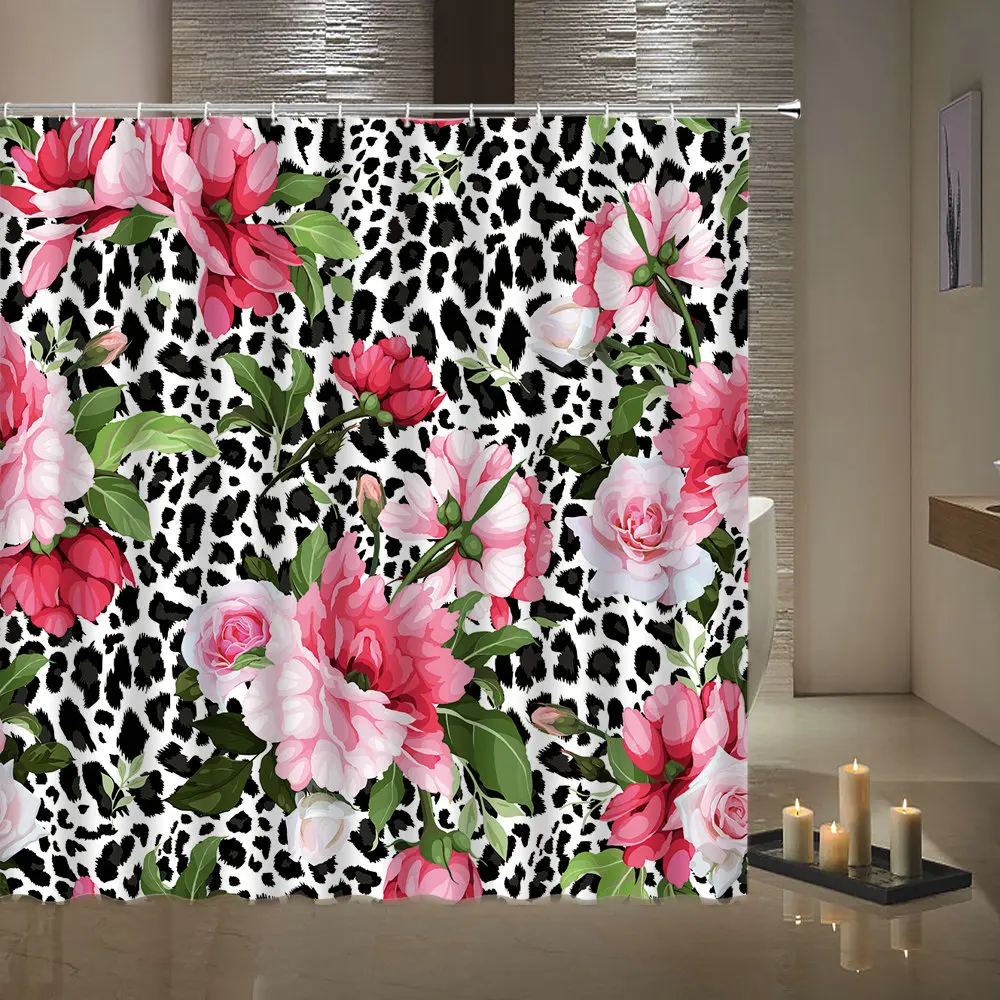 

Shower curtain curtain printing flower leaf waterproof polyester bathroom curtain screen bathtub home decoration