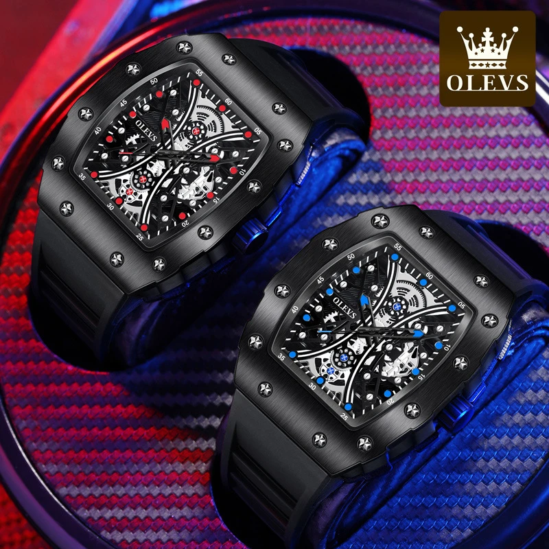 

2021 Men's Sports Watch Top Brand Luxury Wine Barrel Rubber Strap Skeleton Watch Original Waterproof D Waterproof Quartz Watch