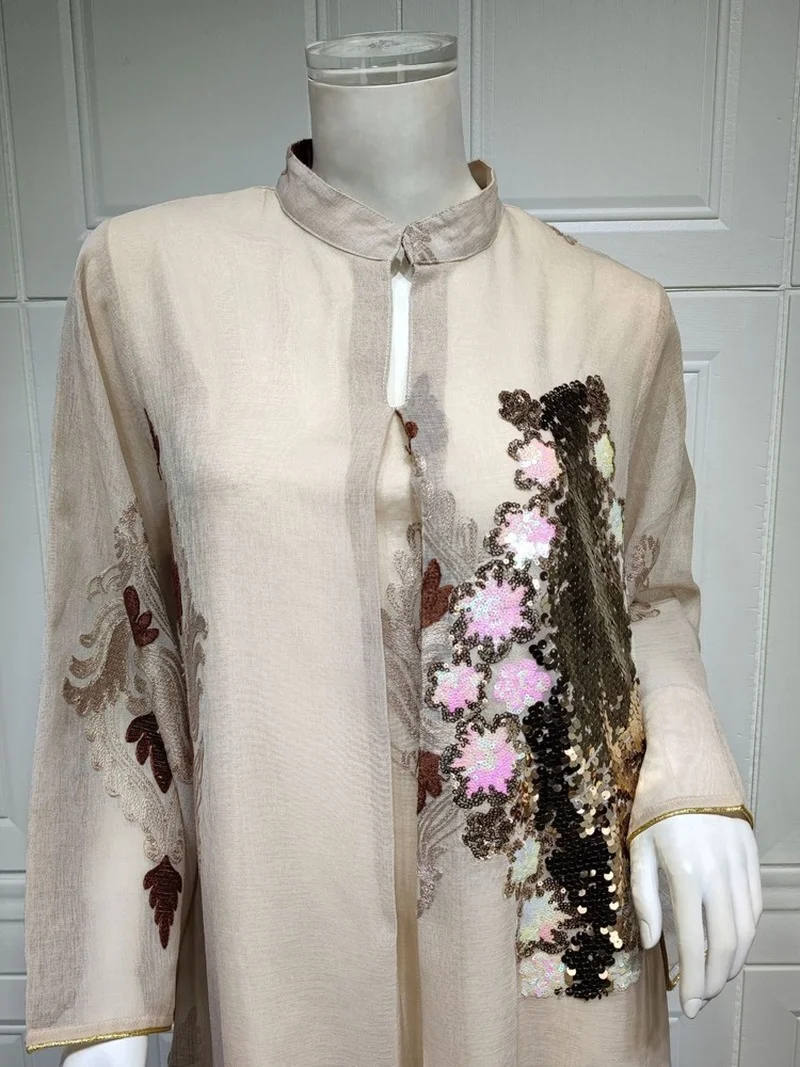 Dubai Kaftan Dress Arabic Luxury Fashion Abaya Embroidered Sequin Evening Gowns Muslim Women Islamic Clothing Eid Mubarak