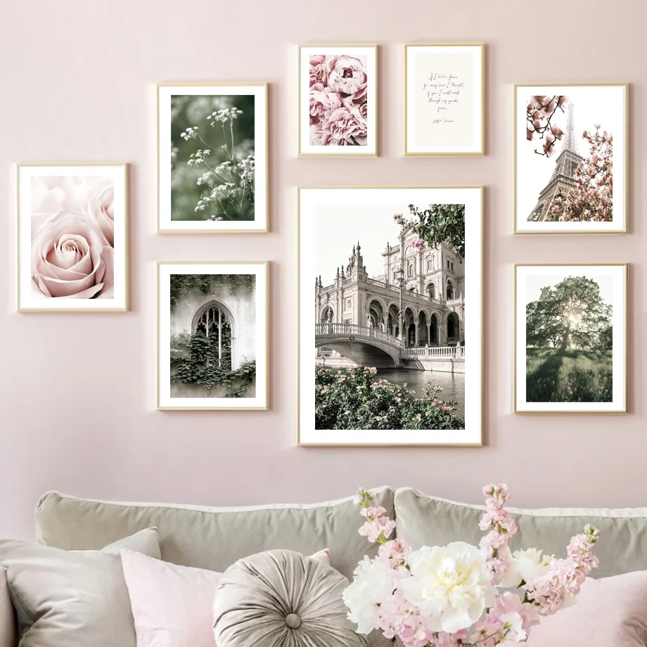 

Sunlight Shadow Rose Grass Building Paris Tower Wall Art Print Canvas Painting Nordic Poster Wall Pictures For Living Room Decor