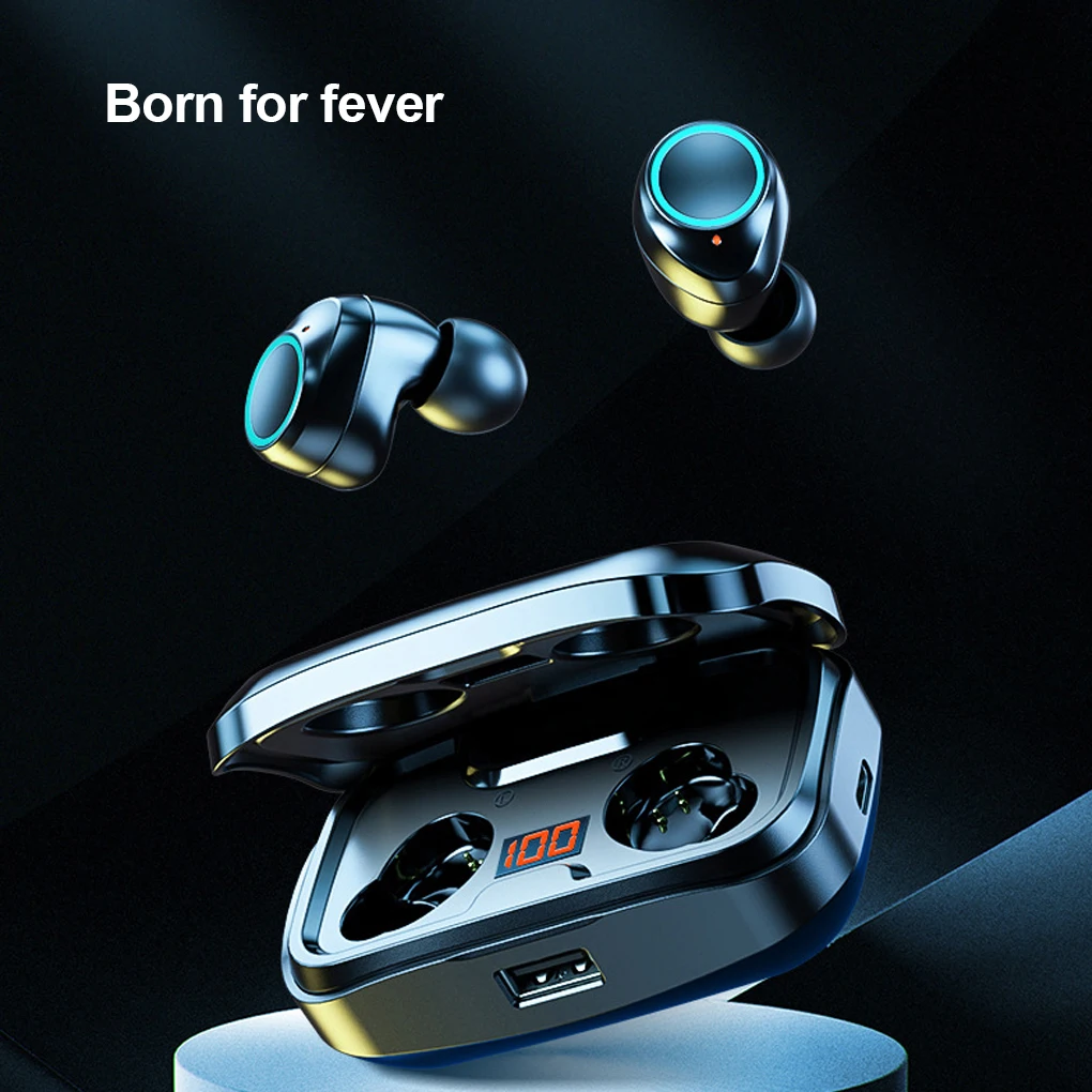 

1 Pair Earbuds In-ear USB Rechargeable Sweatproof Earphones Button Control Portable Headset 9D Sound Hands-free Red