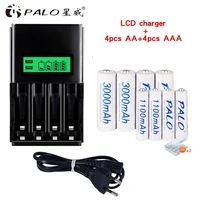 palo 4pcs nimh rechargeable aaa battery4pcs aa rechargeable battery1 2v aa aaa rechargeable battery charger lcd smart charger