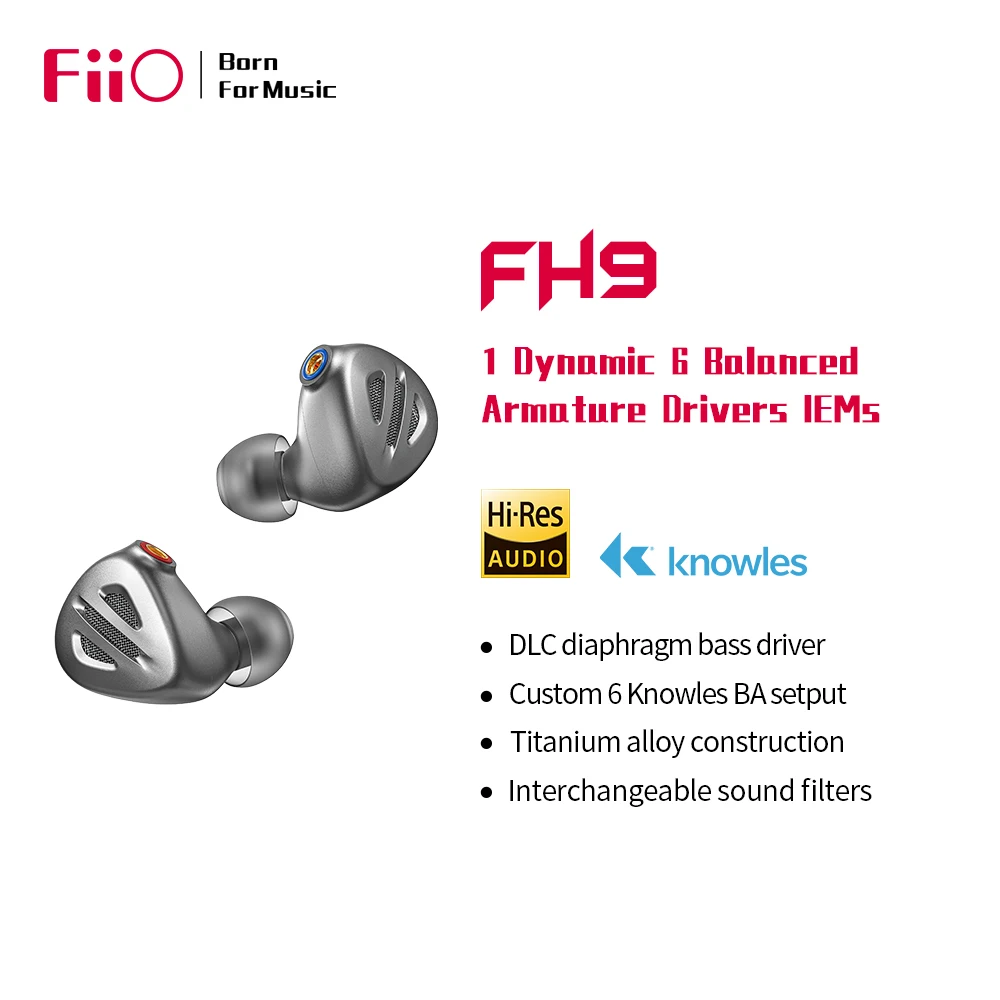 Наушники FiiO FH9 1DD + 6BA Hi-Fi наушники-вкладыши Knowles с кабелем для наушников MMCX 2 5/3 5/4 4 |
