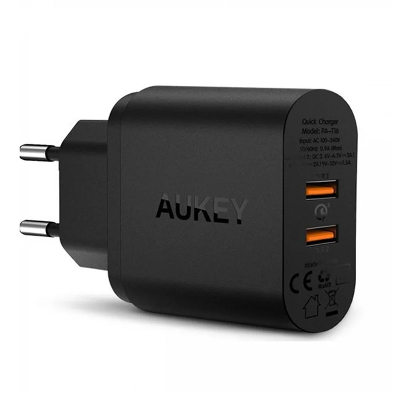 AUKEY PA-T16 MAX 36 Вт PD адаптер для быстрой зарядки с 2 портами выход Type C Быстрая зарядка QC3.0 для iPhone USB C европейского стандарта - изображение
