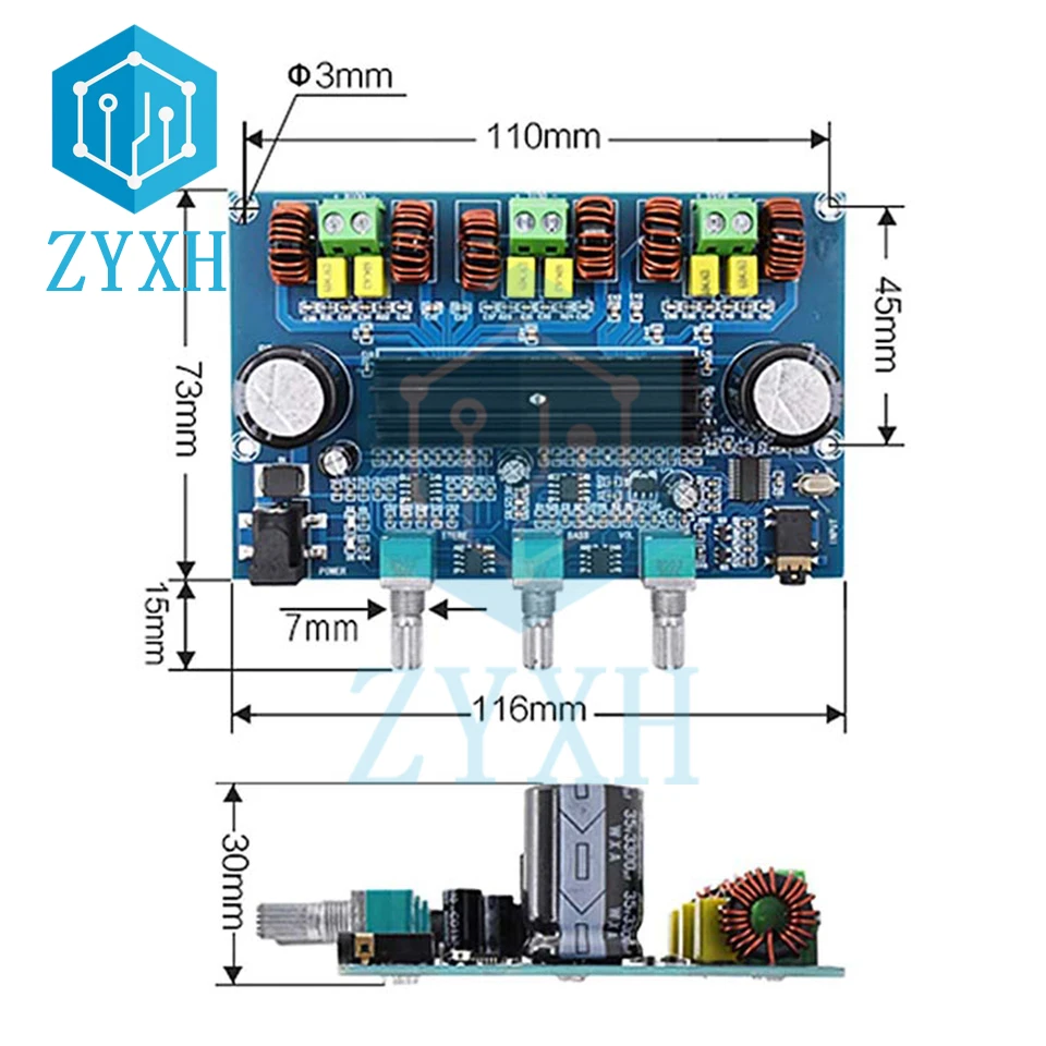 XH-A305 TPA3116D2 Bluetooth 5.0 Amplifier Board 50W*2+100W 2.1 Channel Stereo Audio AMP Class D Subwoofer AUX Volume Control - купить по
