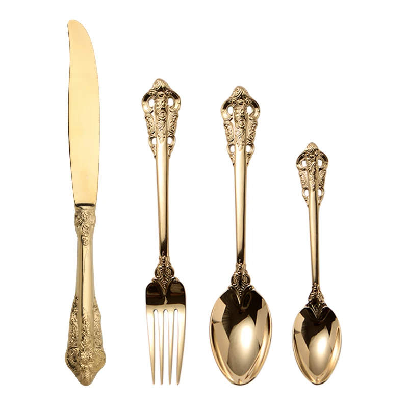 

European Gold Stainless Steel Cutlery Set Relief Retro Luxury 4pcs Elegant Life Dinner Set Juegos De Vajilla Home Decore EC50CJ