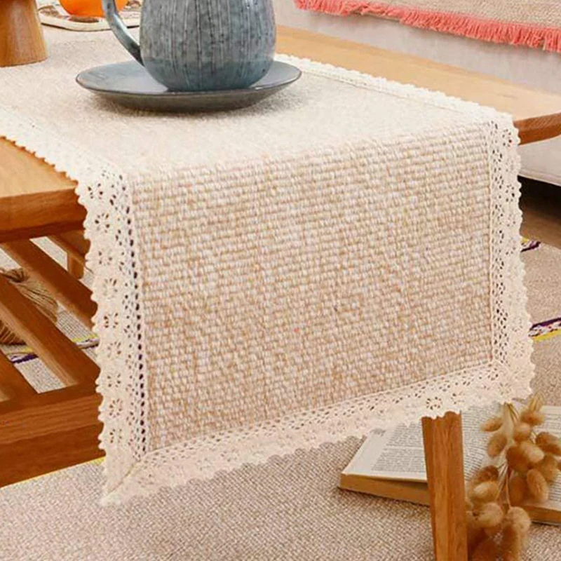 

Beige Lace Table Runners,Tea Table Linen for Restaurant Kitchen Dining Wedding Party Banquet Decor (12WX82inch L)