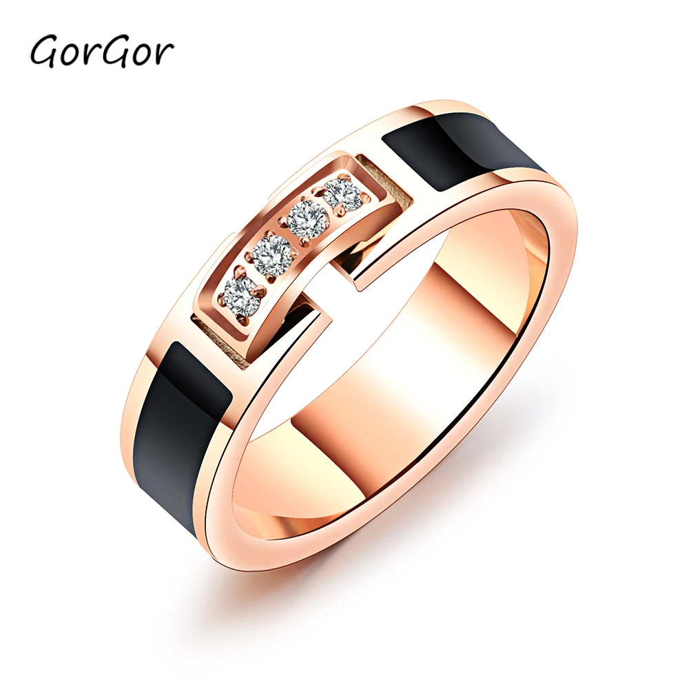 GorGor женские кольца 5 мм титановая сталь кубического циркония модное женское